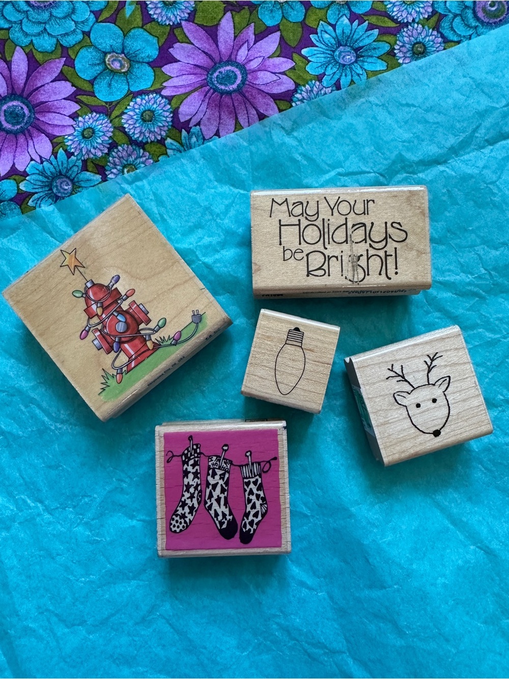 Holiday Rubber Stamp Set - Bright Multicolor Designs